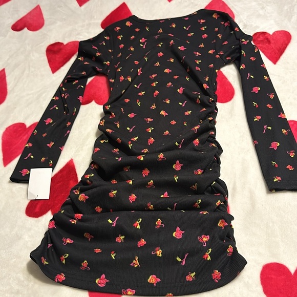 Abound Nordstrom black floral ribbed dress ruched sides NWT - Picture 6 of 10